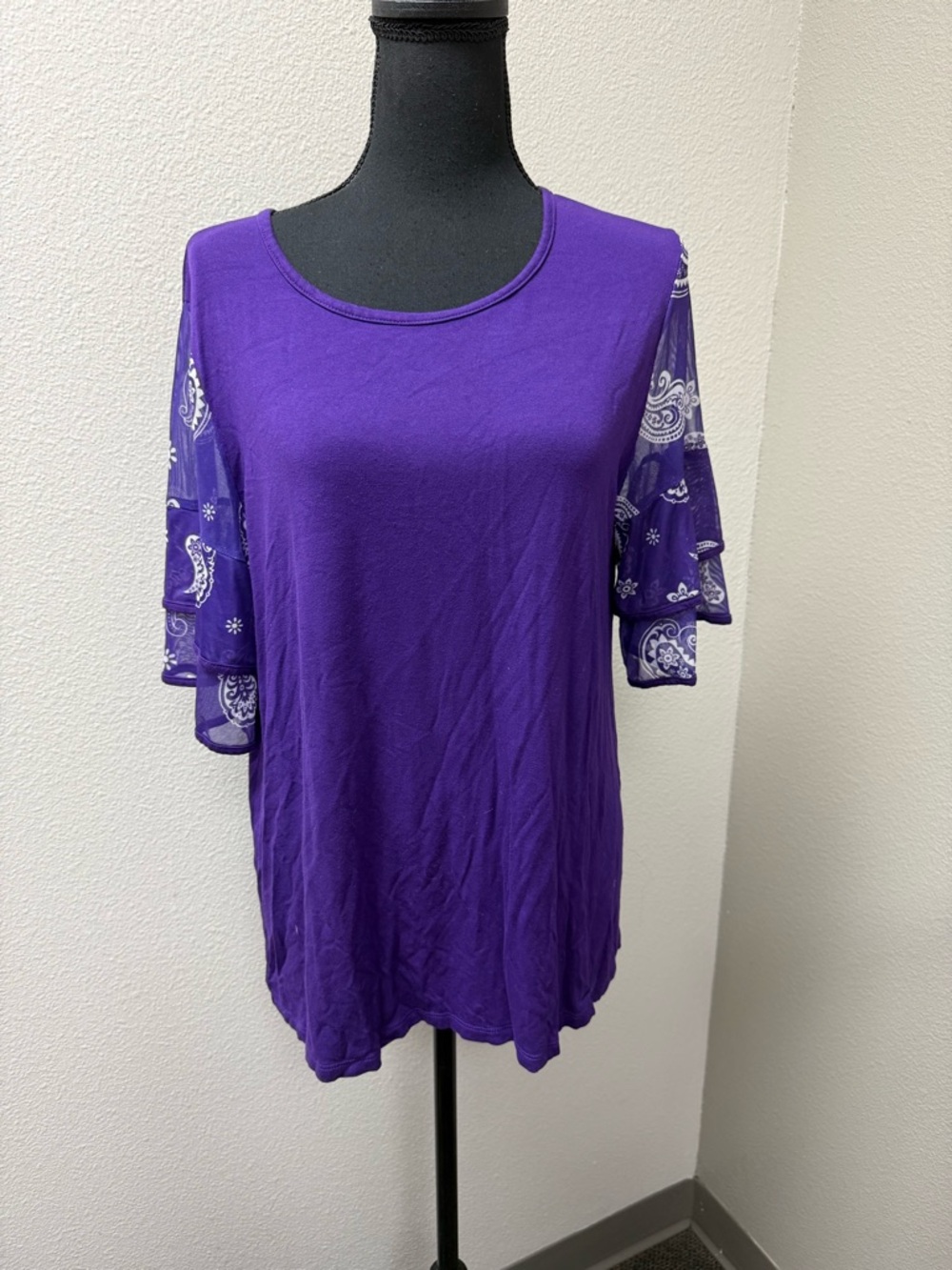 Back In The Saddle Purple Paisley Sleeve Boho Top Flowy Blouse Large - Picture 2 of 9